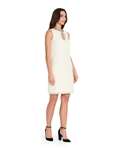 Tahari Asl Women's Beaded Keyhole Neck Boucle Dress In Neutral