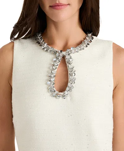 Tahari Asl Women's Beaded Keyhole Neck Boucle Dress In Neutral