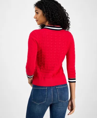Tommy Hilfiger Women's Spread-collar Cotton Sweater In Red