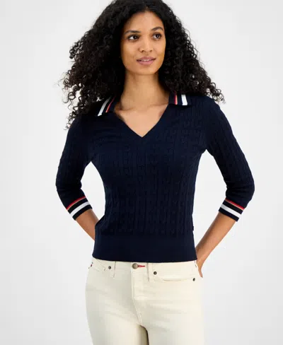 Tommy Hilfiger Women's Spread-collar Cotton Sweater In Multi