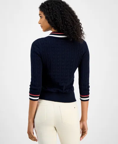 Tommy Hilfiger Women's Spread-collar Cotton Sweater In Multi