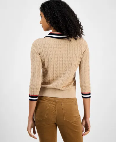 Tommy Hilfiger Women's Spread-collar Cotton Sweater In Brown