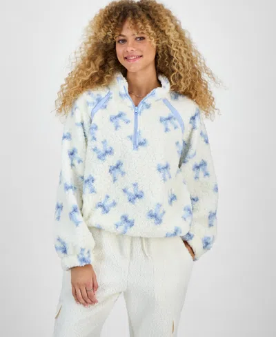 Hippie Rose Juniors' Quarter-zip Sherpa Jacket In Blue