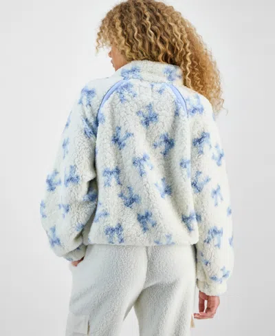 Hippie Rose Juniors' Quarter-zip Sherpa Jacket In Blue