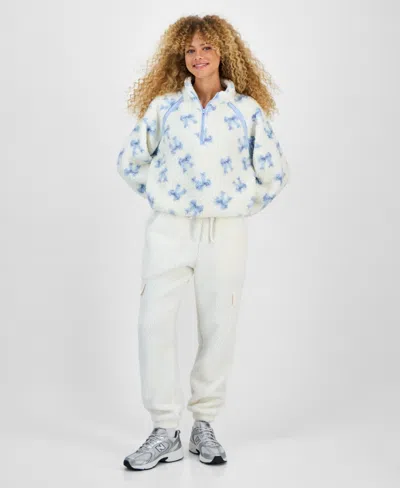 Hippie Rose Juniors' Quarter-zip Sherpa Jacket In Blue