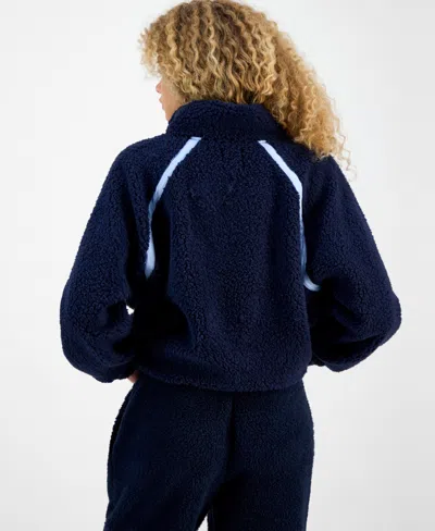 Hippie Rose Juniors' Quarter-zip Sherpa Jacket In Blue