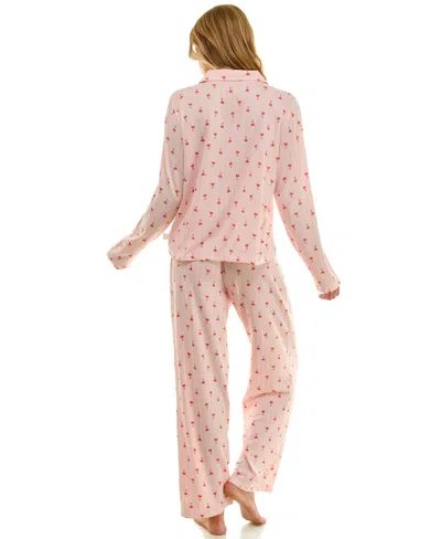Sincerely Jules Women's Long Sleeve Top And Bottom 2-piece Notch Collar Set In Pink