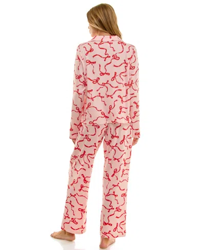 Sincerely Jules Women's Long Sleeve Top And Bottom 2-piece Notch Collar Set In Pink