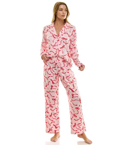 Sincerely Jules Women's Long Sleeve Top And Bottom 2-piece Notch Collar Set In Pink