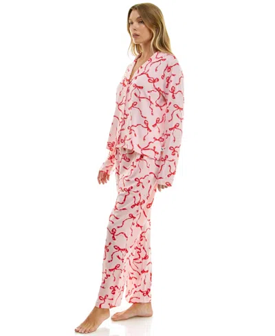 Sincerely Jules Women's Long Sleeve Top And Bottom 2-piece Notch Collar Set In Pink