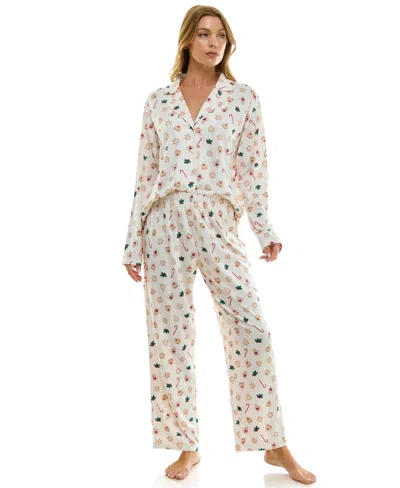 Sincerely Jules Women's Long Sleeve Top And Bottom 2-piece Notch Collar Set In Brown