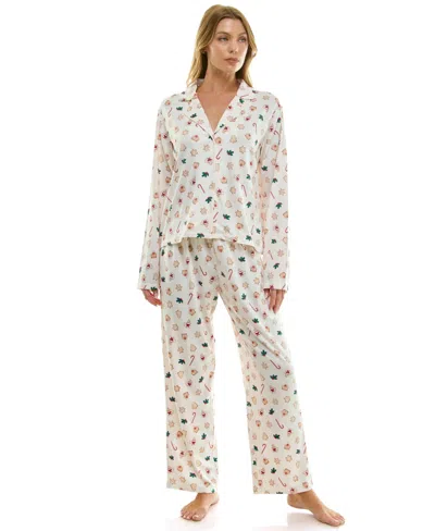 Sincerely Jules Women's Long Sleeve Top And Bottom 2-piece Notch Collar Set In Brown