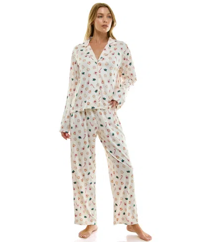 Sincerely Jules Women's Long Sleeve Top And Bottom 2-piece Notch Collar Set In Brown