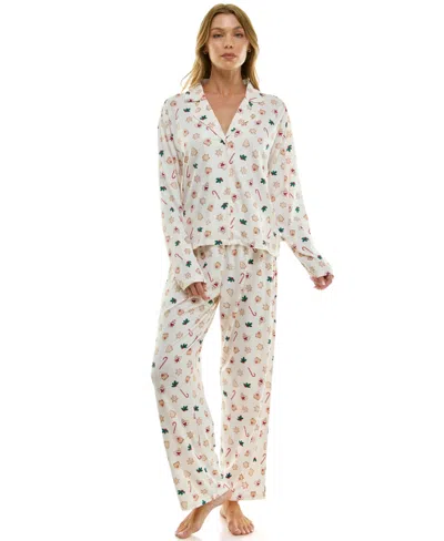 Sincerely Jules Women's Long Sleeve Top And Bottom 2-piece Notch Collar Set In Brown