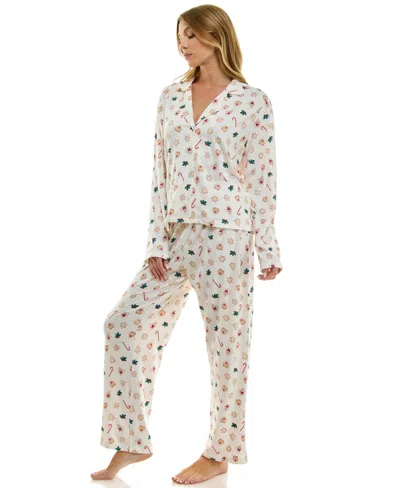 Sincerely Jules Women's Long Sleeve Top And Bottom 2-piece Notch Collar Set In Brown