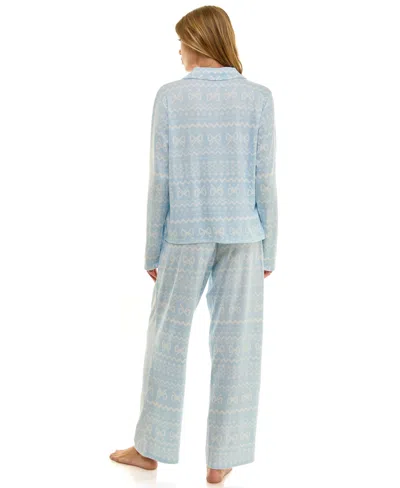 Sincerely Jules Women's Long Sleeve Top And Bottom 2-piece Notch Collar Set In Blue