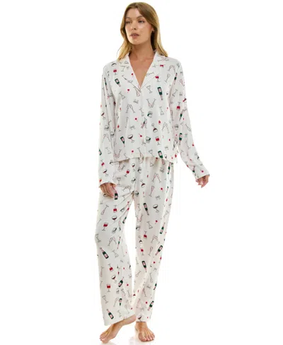 Sincerely Jules Women's Long Sleeve Top And Bottom 2-piece Notch Collar Set In Brown