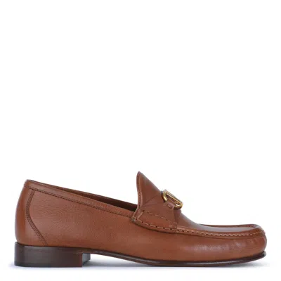 Valentino Garavani V-logo Embellished Full-grain Nubuck Loafers In Brown