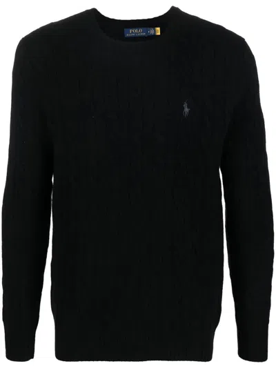 Polo Ralph Lauren Logo-embroidered Cable-knit Jumper In Black