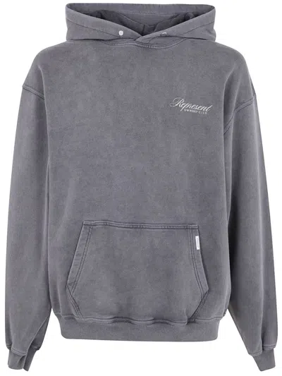 Represent Grey Sweatshirt With Logo Print On Front And Back And Faded Effect In Cotton Man In Gray