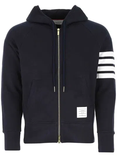 Thom Browne Classic Loopback 4-bar Full Zip Hoodie Man Sweatshirt Multicolored Size Xl Cotton In Blue