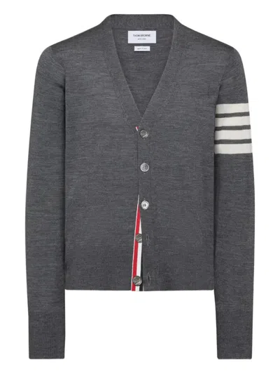 Thom Browne Classic V Neck Cardigan In Fine Merino Wool With 4 Bar Stripes Clothing In Gray