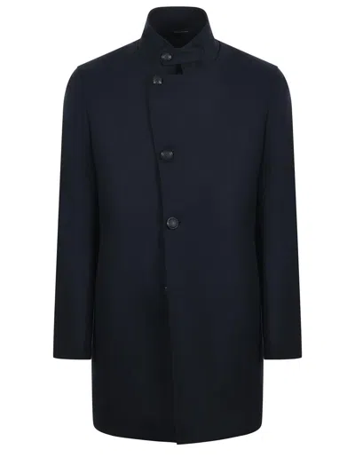 Tagliatore Stand Collar Coat In Blue