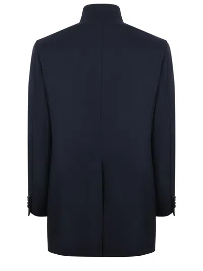 Tagliatore Stand Collar Coat In Blue
