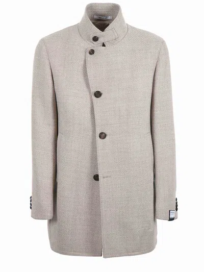 Tagliatore Stand Collar Coat In Neutral