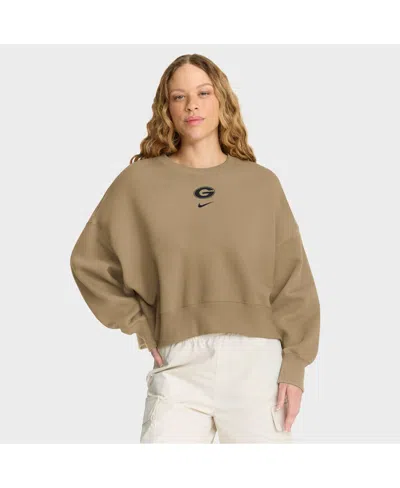 Nike Tan Georgia Bulldogs Oversized Phoenix 2-hit Pullover Sweatshirt In Brown