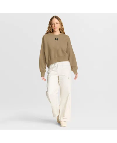 Nike Tan Georgia Bulldogs Oversized Phoenix 2-hit Pullover Sweatshirt In Brown