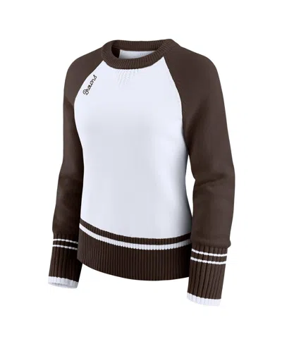 Wear By Erin Andrews Women's White/brown Cleveland Browns Color Block Raglan Sweater In Brown