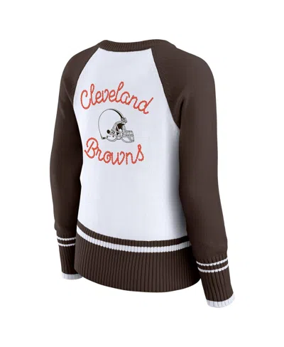 Wear By Erin Andrews Women's White/brown Cleveland Browns Color Block Raglan Sweater In Brown