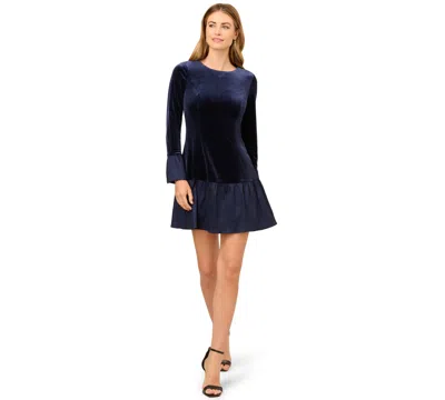 Adrianna Papell Velvet Combo Midi Dress In Blue