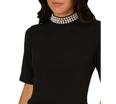 Adrianna Papell Women's Embellished Crepe Mock Neck Short Dress In Black