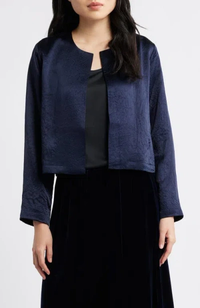 Eileen Fisher Crinkled Satin Crop Jacket In Blue