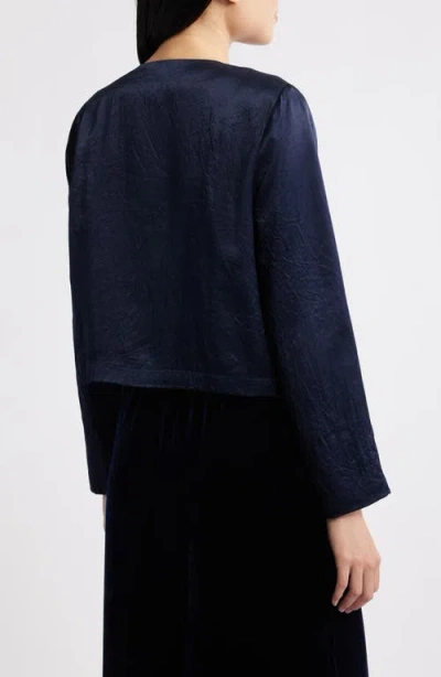 Eileen Fisher Crinkled Satin Crop Jacket In Blue