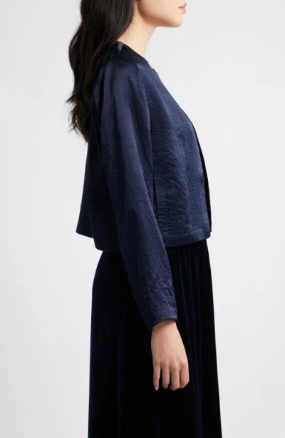Eileen Fisher Crinkled Satin Crop Jacket In Blue