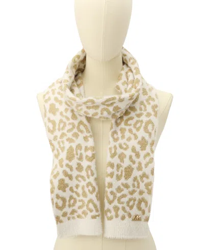 Michael Kors Michael  Women's Leopard Metallic Shimmer Scarf In Brown