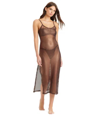 Sanctuary Metallic Net Sheer Maxi Cover-up Dress In Brown