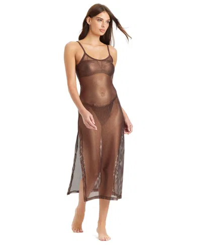 Sanctuary Metallic Net Sheer Maxi Cover-up Dress In Brown