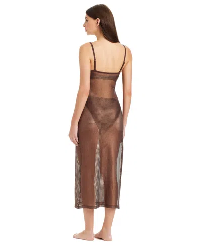 Sanctuary Metallic Net Sheer Maxi Cover-up Dress In Brown