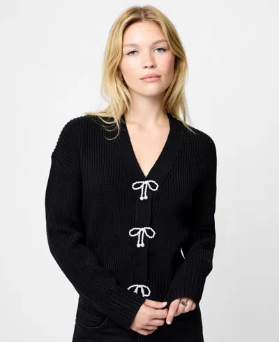 French Connection Embellished Baby Soft Knit Cardigan Sweater In Black