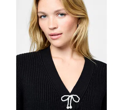 French Connection Embellished Baby Soft Knit Cardigan Sweater In Black