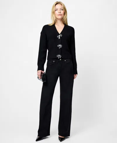 French Connection Embellished Baby Soft Knit Cardigan Sweater In Black