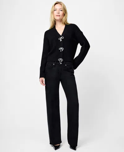 French Connection Embellished Baby Soft Knit Cardigan Sweater In Black