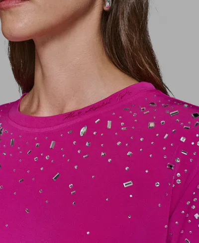 Karl Lagerfeld Women's Crewneck Embellished Top In Pink