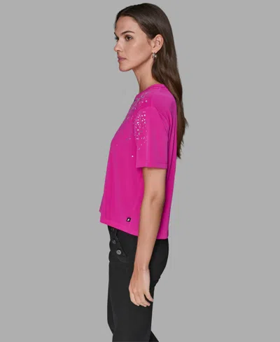 Karl Lagerfeld Women's Crewneck Embellished Top In Pink