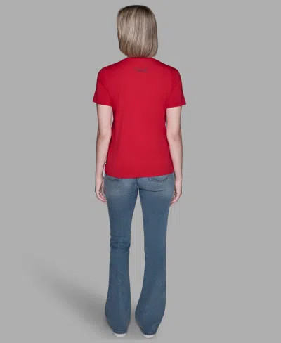 Karl Lagerfeld Women's Crewneck Embellished Zip Shoulder T-shirt In Red