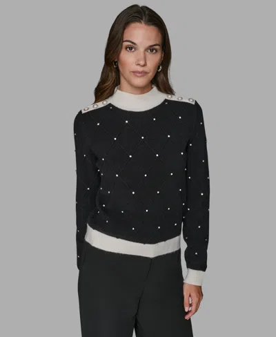 Karl Lagerfeld Women's Mock Neck Long Sleeve Sweater In Black